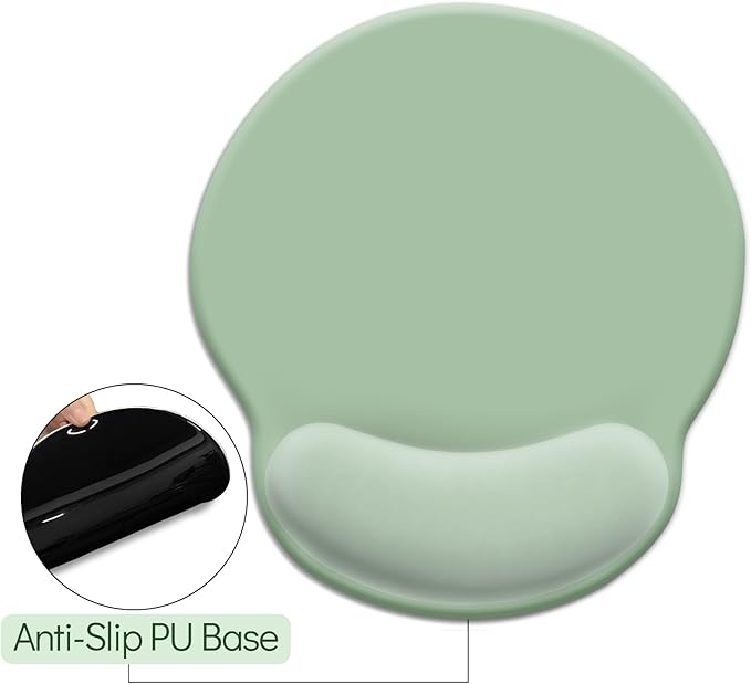 Ergonomic Mouse Pad with Wrist Rest, Gaming Mousepad Wrist Support with Non-Slip Pain Relief PU Base, Comfortable Computer Mouse Pads for Desk, Cute Office Desk Accessories Decor Matcha