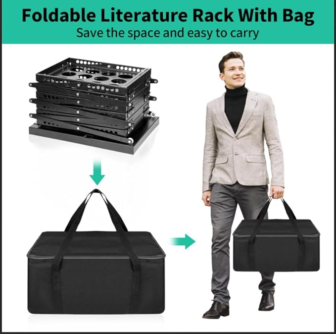 Folding Literature Rack, 6 Pockets Metal Brochure Holder Stand Floor Standing Magazine Rack，Double-sided Display Flyer Holder Stand Literature Stand for Trade Show Office Store Home