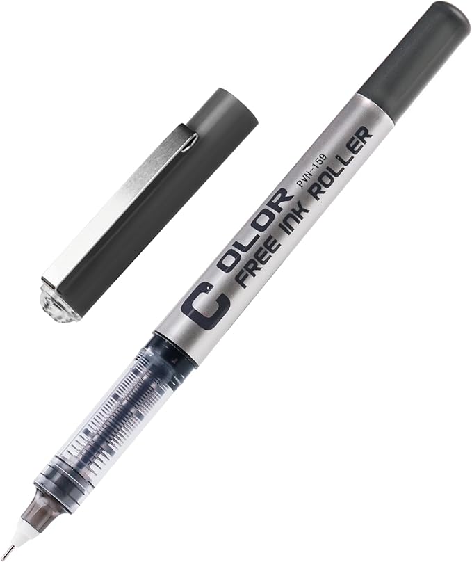 EYEYE 6 Pack Black Pen Rollerball Needle Tip 0.5mm, Quick Dry Liquid Ink Rollerball Pens Extra Fine Point Smooth Writing Pens for Journaling, Note Taking, Office, School Supplies