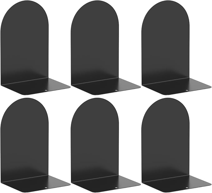 Bookends 3 Pairs, Metal Round Book Ends, Bookends for Shelves, Book Ends for Desk, Book End to Hold Books, Book Stopper, Black Bookend for Home Office