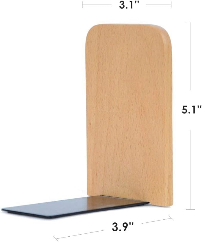 Pandapark Wood Bookends,Non-Skid Bookend for Shelves,Heavy Duty Bookends,Book Stand for Books/CDs,1 Pair
