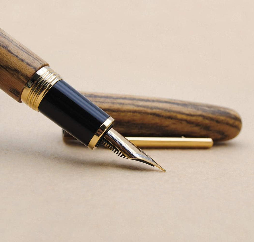 JINHAO 9056 Natural Wood Fountain Pen Handmade Ink Pen (Tiger Wood, Fine Nib 0.5mm)