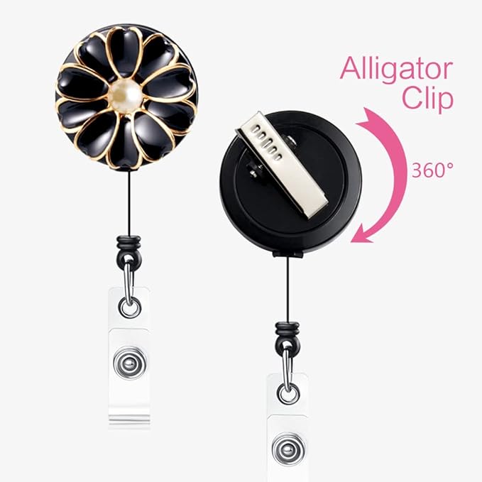 Retractable Badge Holder with Alligator Clip, 24 inch Retractable Cord, ID Badge Reel with Pearl, 3 Pack (Multiple)