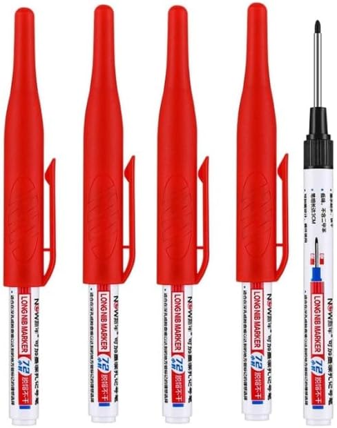 4 Pcs Multi Purpose Deep Hole Marker Pens,Long Nib Head Marker Waterproof Colorful Carpenter Pen for Bathroom Woodworking Decoration,Red Black Blue Green Ink Permanent Markers Marker Pens (Red)