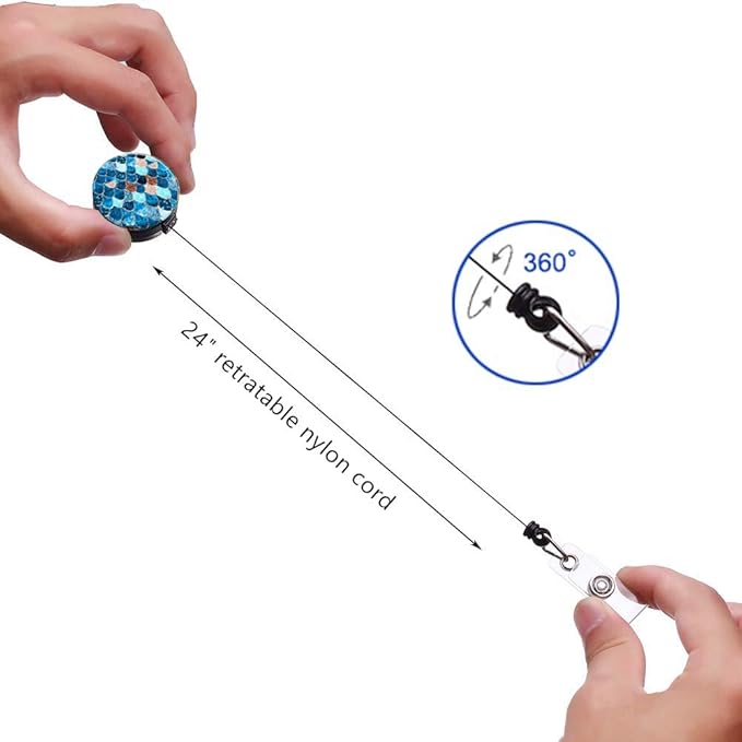 Retractable ID Badge Holder Nurse Badge Reels with Clip Name Card Holders for Office Worker Doctor Nurse (Marble Blue 3-3)