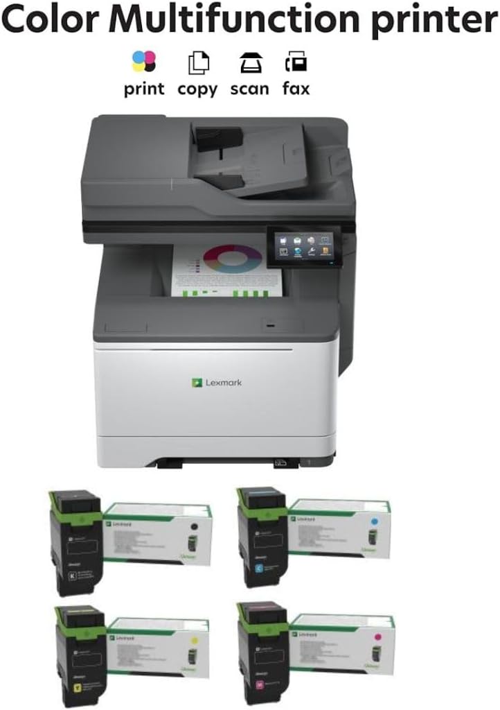 Lexmark CX532adwe Color Laser Wireless All-in-One (50M7040) Bundle with 75M10K0 Blk 3K Yield Toner, 75M10C0 Cyan 2K Yield Toner, 75M10M0 Magenta 2K Yield Toner, 75M10Y0 Yellow 2K Yield Toner