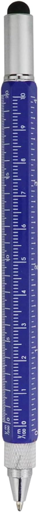 HeTaoCat Metal Multi tool Pen 6-in-1 Stylus Pen - With Screwdriver, Phillips Screwdriver, Flathead Bit Slotted Screwdriver, Ballpoint Pen Black ink, Stylus pen, Bubble Level and Ruler (Blue)