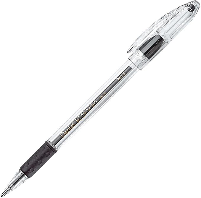 Pentel(R R.S.V.P.(R) Ballpoint Pens, 1.0 mm, Medium Point, Clear Barrel, Black Ink, Pack of 24, BK91-A