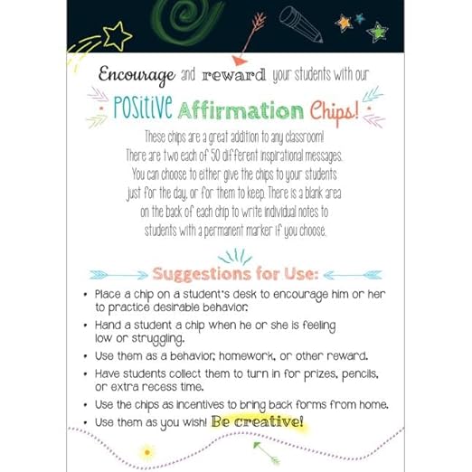 Really Good Stuff Positive Affirmation Chips - 100 Pack with 50 Motivational, Encouragement, Inspirational and Kindness Sayings