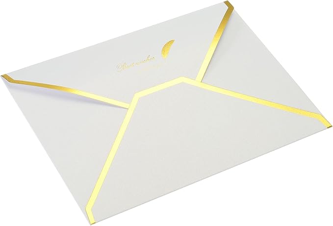 PATIKIL V Flap Envelopes, 10 Pack 7 x 5'' Luxury Style Gold Border Greeting Card Envelope for Invitations Weddings, White