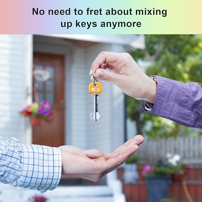 Key Labels - Stretchy All-in-One Key Covers Caps, The Keys Identifier Caps Tags, ONE Size FITS Most Keys with Blank & Printed Labels.Coded ID Key Labels Tags, 8PACK