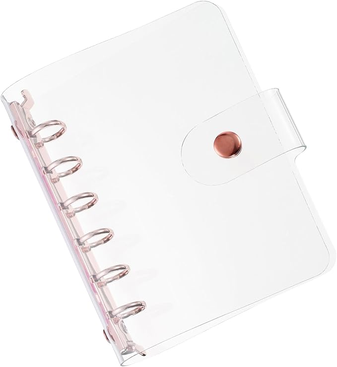 PATIKIL A7 Clear Binder Cover, Soft PVC Loose Leaf Binder Protector Refillable Notebook Shell with Snap Button Closure 6 Ring for DIY Meeting Notebook Folder, Rose Gold