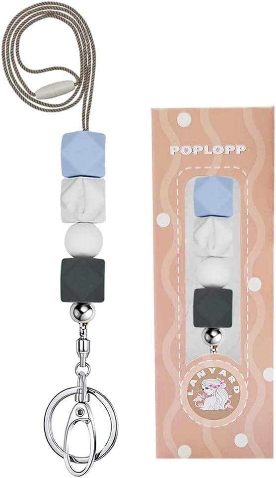 POPLOPP Teacher Lanyards for ID Badges and Keys, Cute Silicone Beaded Lanyard for Women Nurse Employees Students