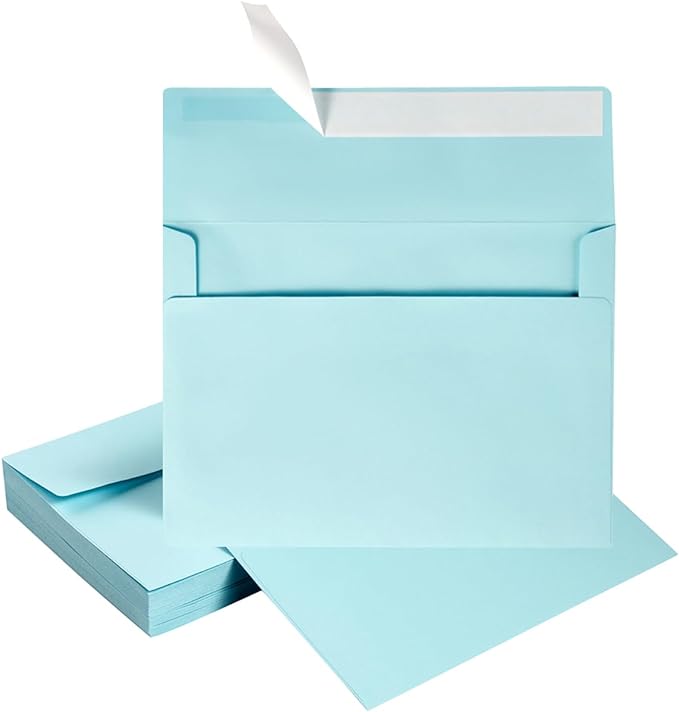 Wishop 100 Pack Light Blue A7 Envelopes Self-Adhesive 5x7 Envelopes for Invitations, 5x7 Greeting Cards (Light Blue, 5.24 x 7.21 Inches)