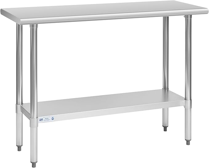 HALLY Stainless Steel Table for Prep & Work 18 x 60 Inches, NSF Commercial Heavy Duty Table with Undershelf and Galvanized Legs for Restaurant, Home and Hotel