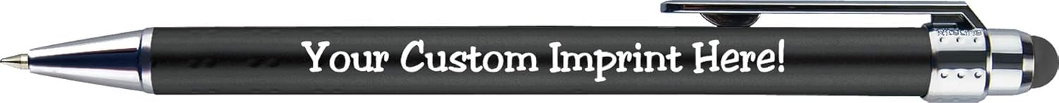 Personalized Pens with Stylus Tip -Bright Vibes- Click action - Custom - Black writing - Printed Name pens - Imprinted with Your Logo or Message - FREE PERSONALIZATION - 12 Pens/Box (Black)