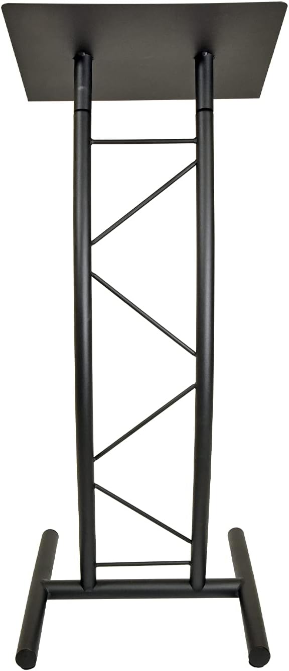 Kingdom KML8CB All Metal-Constructed Curved Lectern with “H” Style Base, Stand up Church Pulpit, Slanted Lectern, Conference Podium for Speakers, Speeches, Other Occasions, Powder Coat Finish Black