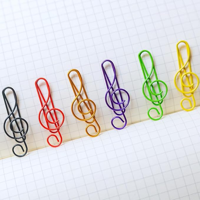 100 Pieces Music Paper Clips 6 Colors, Music Bookmark Metal Paper Clips Musical Notes Clips,for Office School Stationery Supplies