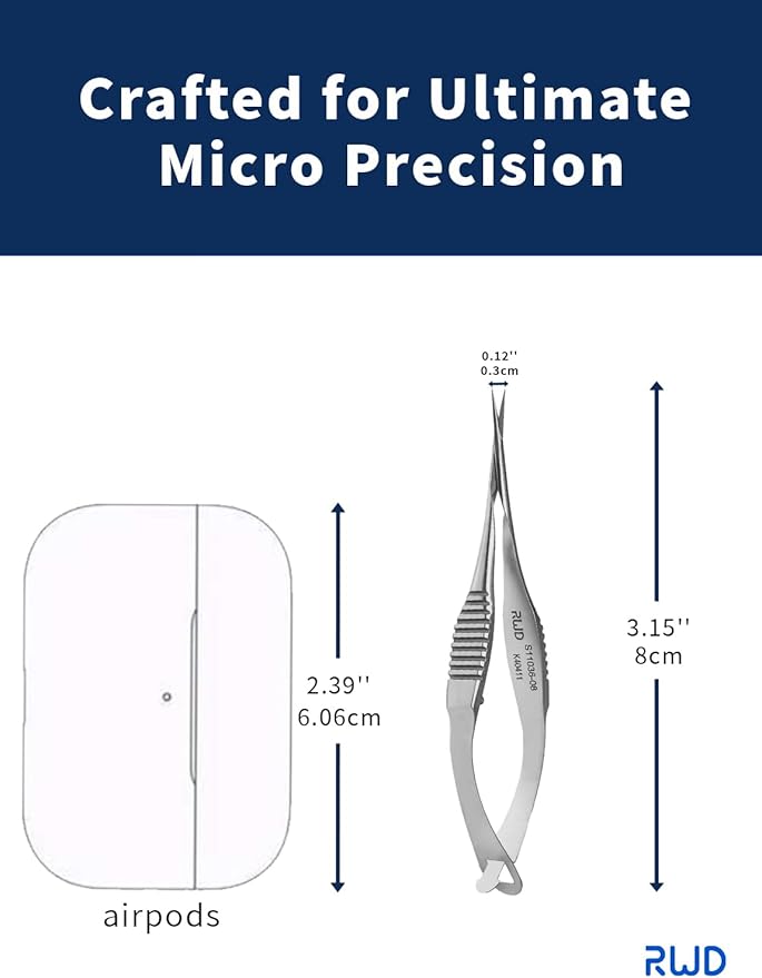VANNAS Micro Scissors, 3.2" Straight Fan Tip, Extra Sharp Spring Action Squeeze Scissors for Stitch Cutting, Embroidery, ENT, Eye, Skin, Dental, and Veterinary Surgery (8cm) - S11036-08