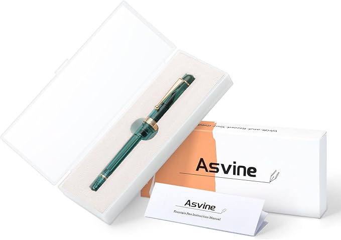 Asvine V126 Vacuum Filling Fountain Pen Extra Fine Nib, Transparent Teal Acrylic, Large-Capacity with Gift Case