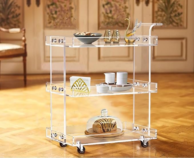 ONELUX 2319 Clear Acrylic Storage Rolling Cart,Mobile Bar Cart
