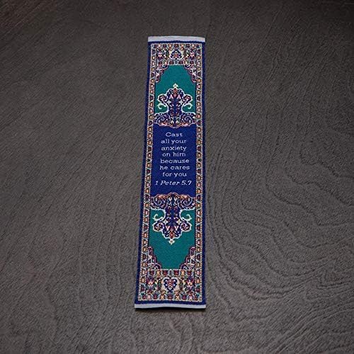 Don't Be Anxious, Woven Fabric Christian Bookmark, Silky Soft 1 Peter 5:7 Flexible Bookmarker for Novels Books and Bibles, Traditional Turkish Woven Design, Memory Verse Gift