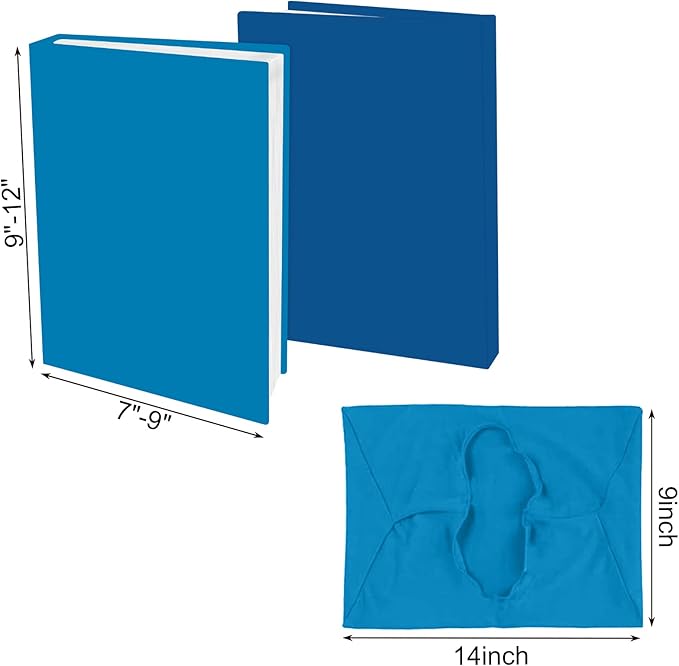2 Pack Stretchable Book Sleeve Covers, for Paperbacks Hardcover Textbooks up to 9" x 12", Office Supplies with Free Sticker Labels (2 Pack, Light Blue + Blue)