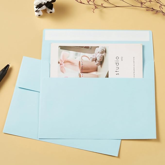 Wishop 100 Pack Light Blue A7 Envelopes Self-Adhesive 5x7 Envelopes for Invitations, 5x7 Greeting Cards (Light Blue, 5.24 x 7.21 Inches)