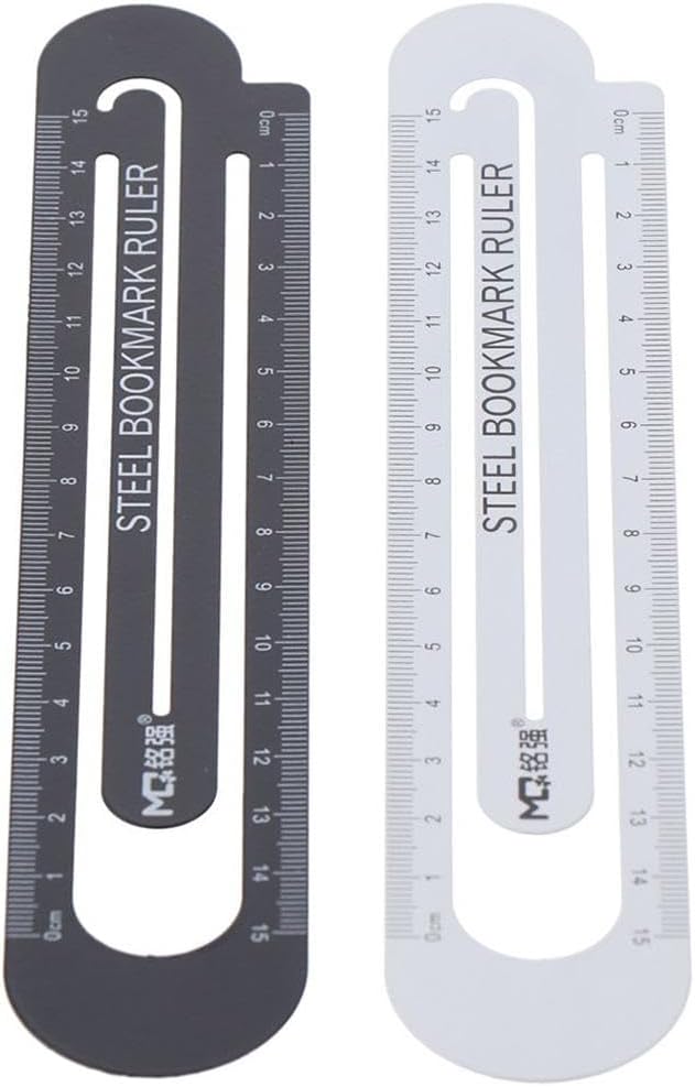 okhobby 2 Pcs Multifunctional Metal Bookmark Ruler, 15 cm Classic Black and White Bookmarks Book Page Marker, Office Supplies
