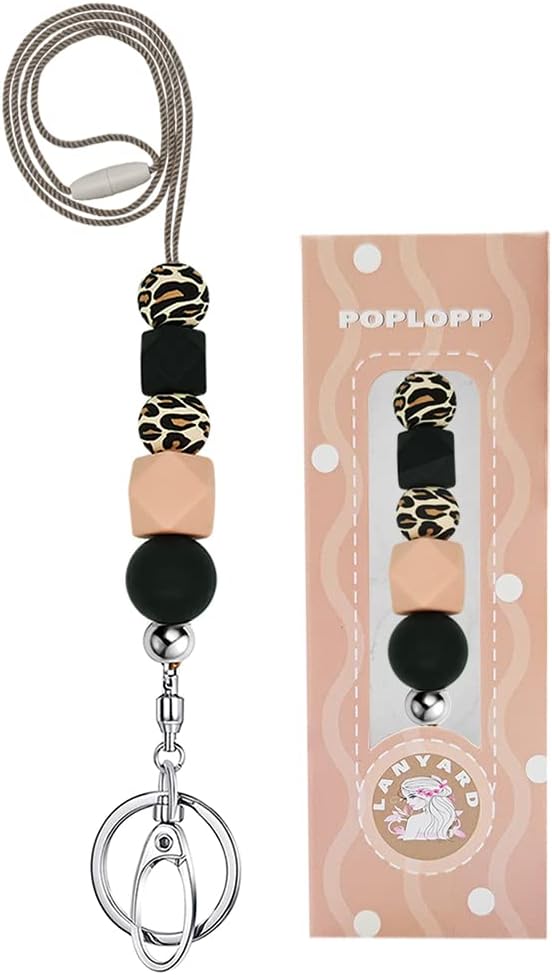 POPLOPP Teacher Lanyards for ID Badges and Keys, Cute Silicone Beaded Lanyard for Women Nurse Employees Students