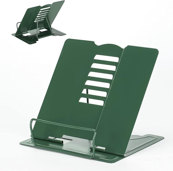 Metal Book Stand - Adjustable Book Holder for Reading (Full Green)