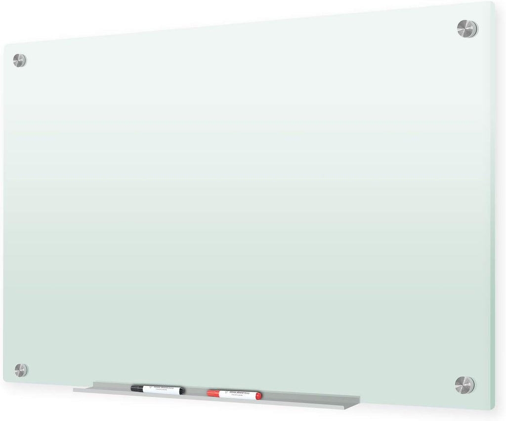 J&J worldwide Glass Whiteboard 47 x 35, Frosted Glass Dry Erase Board Non-Magnetic, Semi-Transparent, Includes Markers, Marker Tray, Eraser for Wall, Office, Home, School