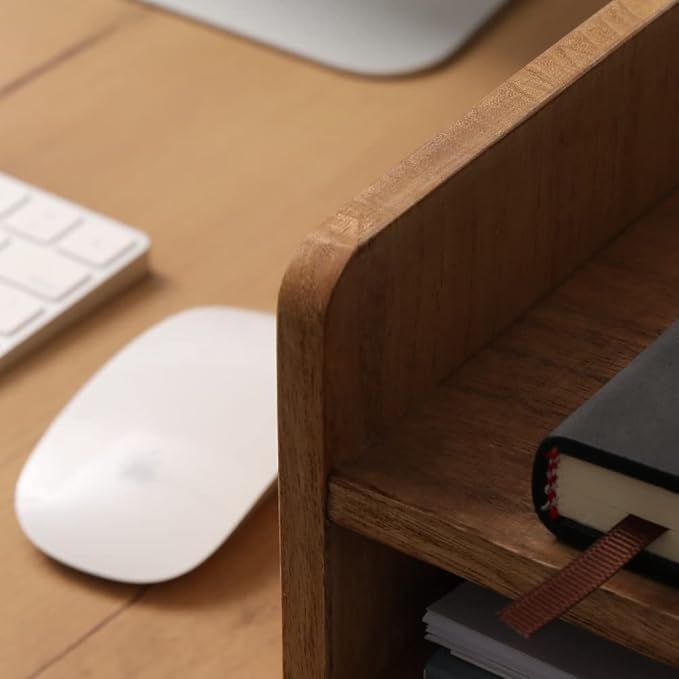 3 Tier Desktop Letter Tray for Office Desk Organizer and Accessories - Wood File Folder Holder for Paper Document Organizer Mail Sorter Workspace Counter Storage Book Shelf Light WJJ3K-LT