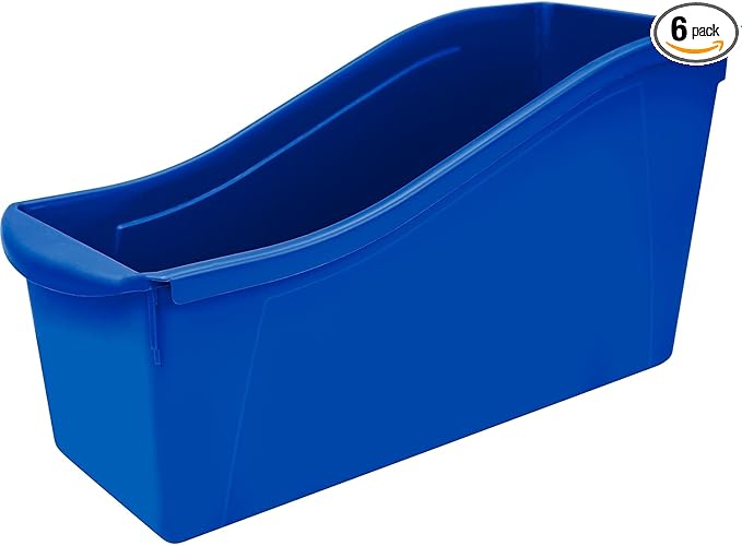 Storex Large Book Bin, Interlocking Plastic Organizer for Home, Office and Classroom, Blue, (71101U06C) (Pack of 6)