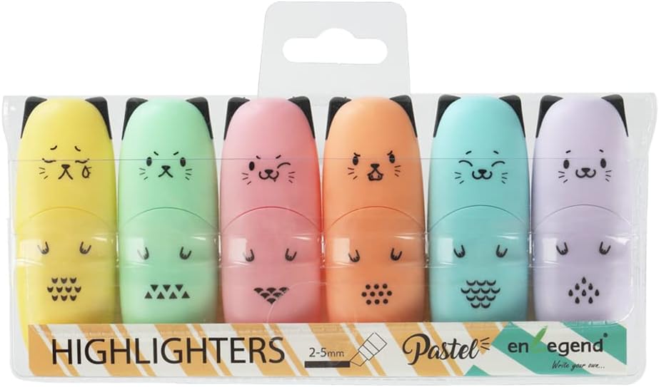 6 pieces Cat Shape Cute Mini Highlighter Pen Pastel Color Chisel Tip Kawaii Kids Stocking Stuffers Gift Highlighter Marker