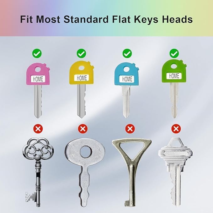 Key Labels - Stretchy All-in-One Key Covers Caps, The Keys Identifier Caps Tags, ONE Size FITS Most Keys with Blank & Printed Labels.Coded ID Key Labels Tags, 8PACK