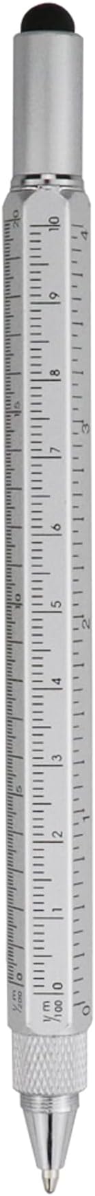 HeTaoCat Gifts Multi Tech Tool Pen 6 in 1 Stylus Pen - Screwdriver Pen with Ruler, Levelgauge, Ballpoint Pen Black Ink (Silver)