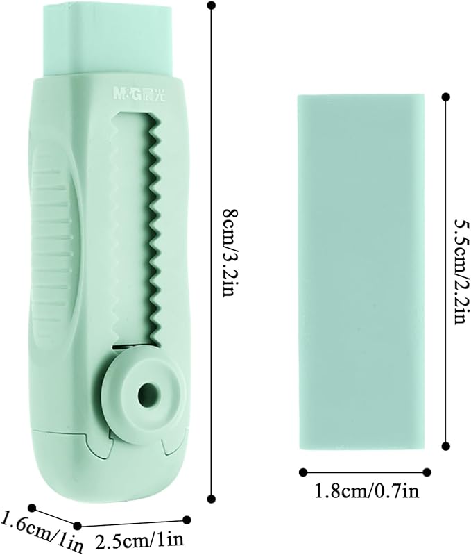 M&G 4+1 Pack Rubber Erasers Sliding Retractable Eraser, Soft Cute Erasers Push Pull Large Pencil Eraser with Plastic Sleeve 4 Refill Eraser for Students Kids, School Office Home Supplies (Green)