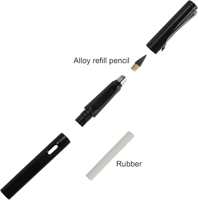 Infinity Forever Pencil Christmas Gifts - 0.7mm Infinite Everlasting Metal Inkless Pencils Set with Eraser, No Need Sharpened, Replace Mechanical Pen for Sketch, Drawing and Writing（With Pen Case）