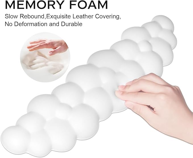 JIKIOU Upgrade Leather Cloud Keyboard Wrist Rest, Cloud Wrist Rest with Non-Slip PU Base, Comfortable Memory Foam Wrist Rest for Computer Laptop Mac Gaming Office and Pain Relief Wish New Year Gift