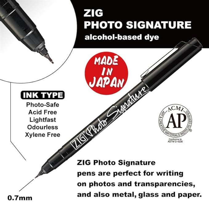 Zig Kuretake 0.7mm Photo Signature Marker pen 3 pcs set, Black, for photo signature, Made in Japan