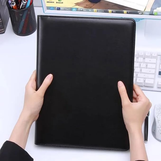 Leather Folder Portfolio,Legal Pad Holder,Portfolio Binder,Leather Clipboard for Business School Office Conference (Black)