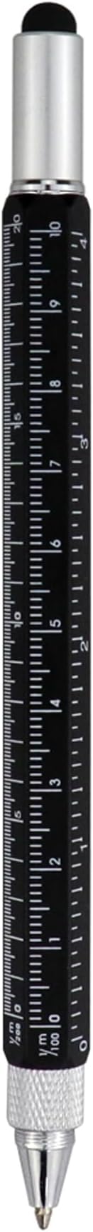 HeTaoCat Gifts Multi Tech Tool Pen 6 in 1 Stylus Pen - Screwdriver Pen with Ruler, Levelgauge, Ballpoint Pen Black ink (Black)