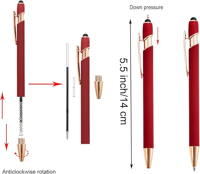 PASISIBICK 3.86 in Blue Ink Refills for Ballpoint Pen with Stylus Tip, Soft Touch Click Pen, 2 in 1 Metal Pens, Medium Point(Pack of 40)