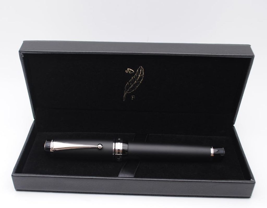 Metal Big Fountain Pen Set Medium Nib 0.7mm, Includes Ink Refill Converter, 5 Ink Cartridges & Gift Box (Medium Nib 0.7mm, Matte Black with Silvery Clip)