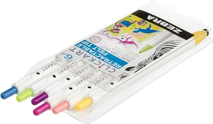 Zebra Pen ClickArt Retractable Marker Pen, 0.6mm, Assorted Celebration Colors, 6-Pack (69076)