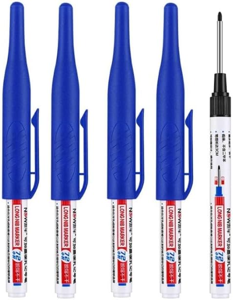 4 Pcs Multi Purpose Deep Hole Marker Pens,Long Nib Head Marker Waterproof Colorful Carpenter Pen for Bathroom Woodworking Decoration,Red Black Blue Green Ink Permanent Markers Marker Pens (Blue)