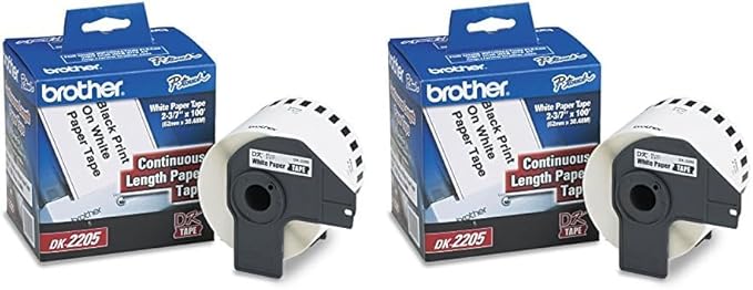 Brother Genuine, DK-2205 Continuous Paper Label Roll, Cut-to-Length Label, 2.4” x 100 Feet, (1) Roll Per Box (Pack of 2)