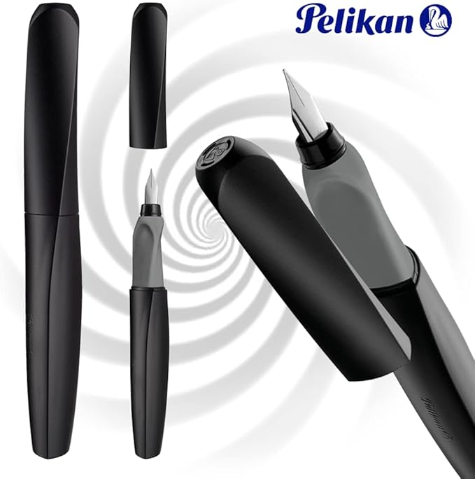 Pelikan Twist Fountain Pen with 1 Ink Cartridge, Medium Nib, Black, Boxed (946806)