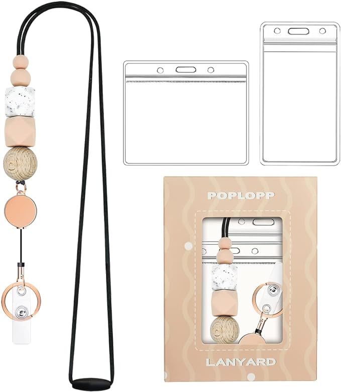 Retractable Lanyards for ID Badges and Keys, Cute Breakaway Teacher Lanyard with Badge Holders and Reels, Silicone Beaded Lanyard for Women, Nurses, Office with 2 Waterproof Card Holders